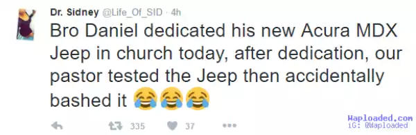 Pastor bashes new Acura Jeep church member brought to him for dedication